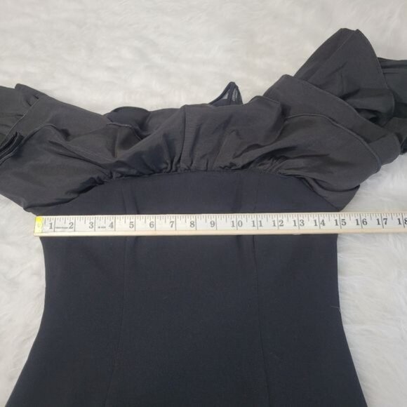 Cinq a Sept Valentina Ruffle Sleeve Mesh Shoulder Black Mini Dress 0 - Picture 9 of 11